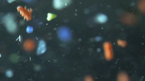 Microplastics in water, tiny multicolored plastic bits. global ocean pollution - Video stock 161473006