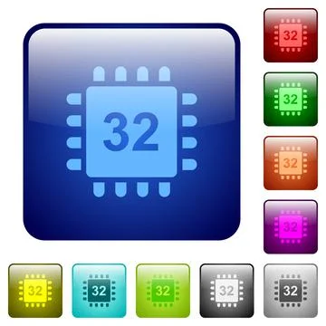 Microprocessor 32 bit architecture color square buttons Stock Illustration