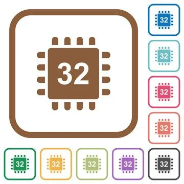 Microprocessor 32 bit architecture simple icons Stock Illustration