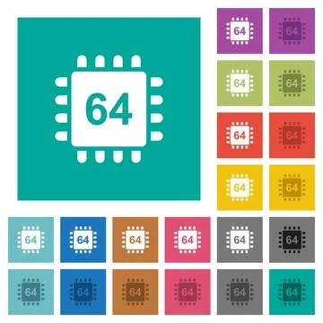 Microprocessor 64 bit architecture square flat multi colored icons Stock Illustration