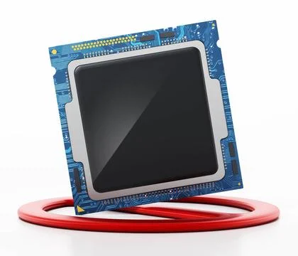 Microprocessor and forbidden sign. Global computer chip shortage concept. ... Stock Photos