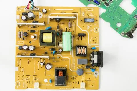 Microprocessor and microchips, background of electrical parts Stockfoto's
