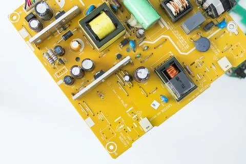 Microprocessor and microchips, background of electrical parts Stockfoto's