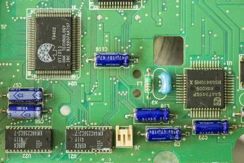 Microprocessor and microchips, background of electrical parts 스톡 사진