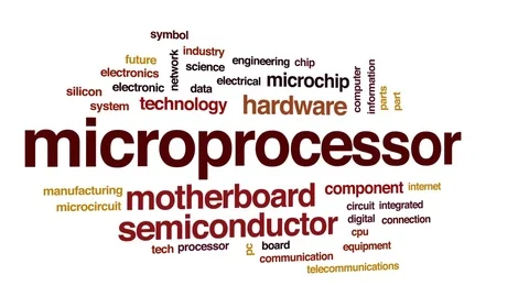 Microprocessor animated word cloud, text design animation. Video stock 78387723