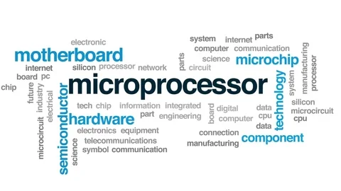 Microprocessor animated word cloud, text design animation. Video stock 78706434
