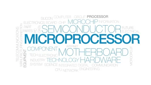 Microprocessor animated word cloud, text design animation. Kinetic typography. Vídeo Stock 79041974