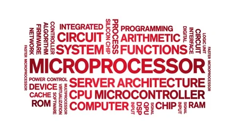 Microprocessor animated word cloud,animation kinetic typography seamless loop. Stock Footage 325636129