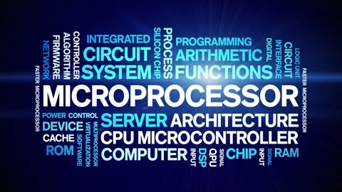 Microprocessor animated word cloud,animation kinetic typography seamless loop. Stock Footage 325636634