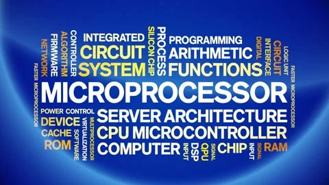 Microprocessor animated word cloud,animation kinetic typography seamless loop. Stock Footage 325636902