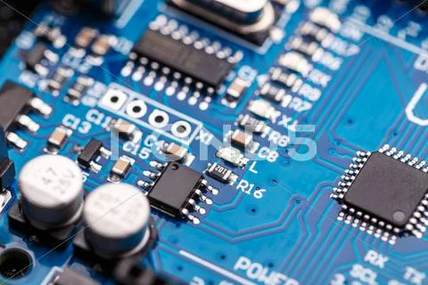 Microprocessor on blue circuit board Stock Photos