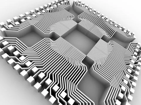Microprocessor chip, computer artwork Illustrazione stock