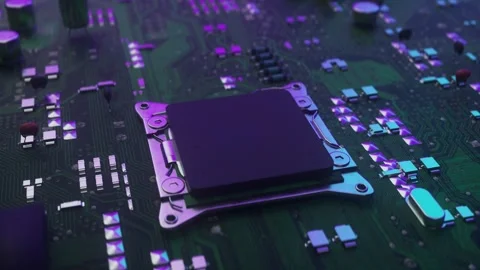 Microprocessor chip connecting with Motherboard. AI concept technology Stock Footage 254512831