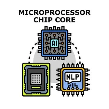 Microprocessor chip core artificial intelligence nlp concept Stock Illustration