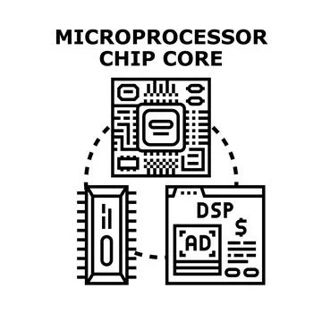 Microprocessor chip core processing digital signals 库存插图