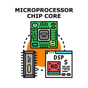Microprocessor chip core processing digital signals 库存插图