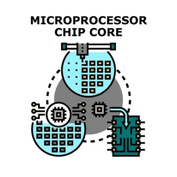 Microprocessor chip core production manufacturing process Ilustración de archivo