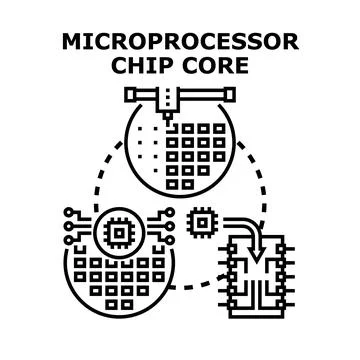 Microprocessor chip core production manufacturing process Stock Illustration
