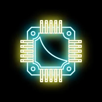 Microprocessor chip glowing neon digital technology icon 库存插图