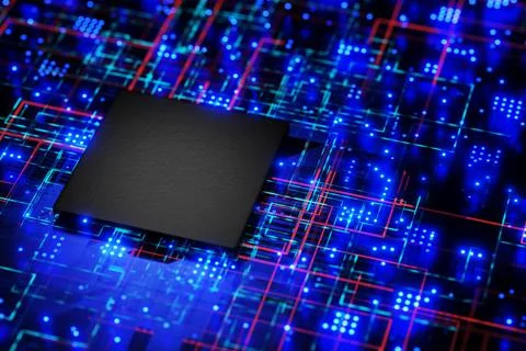 Microprocessor, a chip on the motherboard. Artificial Intelligence. Blockchai Stockillustratie