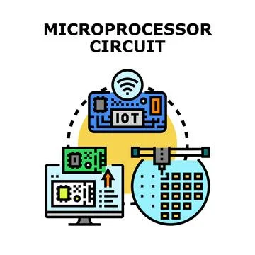Microprocessor circuit development manufacturing and internet of things Stock Illustration