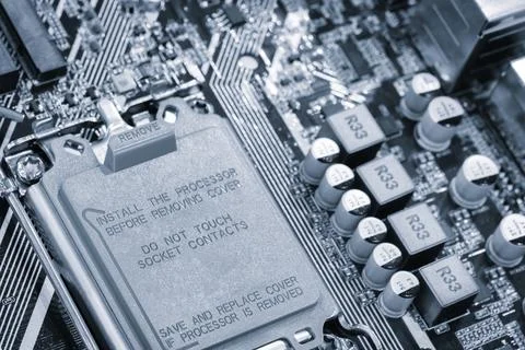 Microprocessor on computer board and other electronic components, microelectr 写真素材