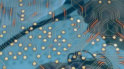 Microprocessor connections against asian male doctor examining caucasian boy at Stockbeeldmateriaal 313424413