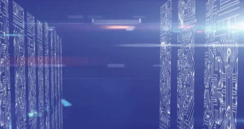 Microprocessor connections against blue background Vídeo Stock 135458515