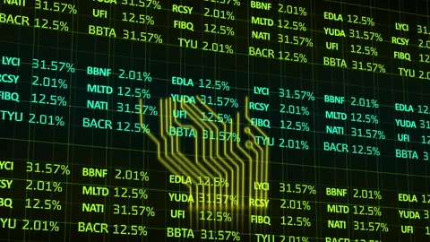 Microprocessor connections against stock market data processing Vídeo Stock 138172992