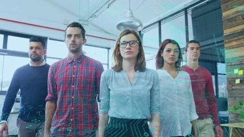 Microprocessor connections and data processing against diverse office colleagues Stock Footage 162933121