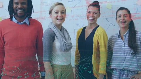 Microprocessor connections and data processing against diverse office colleagues Vídeo Stock 162933211