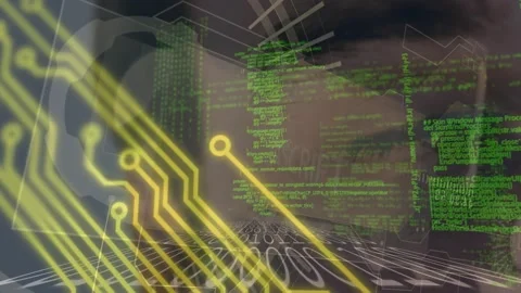 Microprocessor connections and data processing against close up of an eye Vídeo Stock 327844180