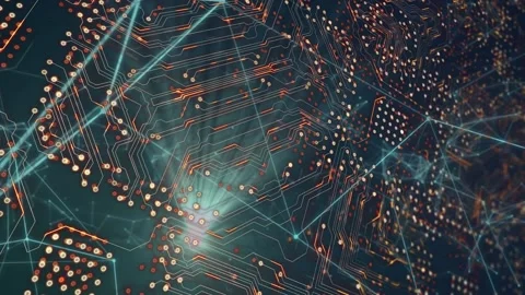 Microprocessor connections and network of connections against spot of light on Stockbeeldmateriaal 327848613