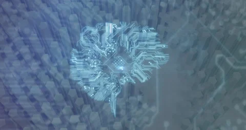 Microprocessor connections forming a brain against shapes moving Vídeo Stock 139759510