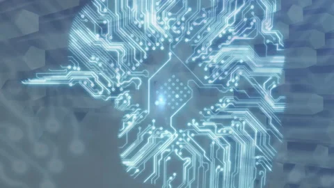 Microprocessor connections forming a brain against shapes moving Vídeo Stock 312567071