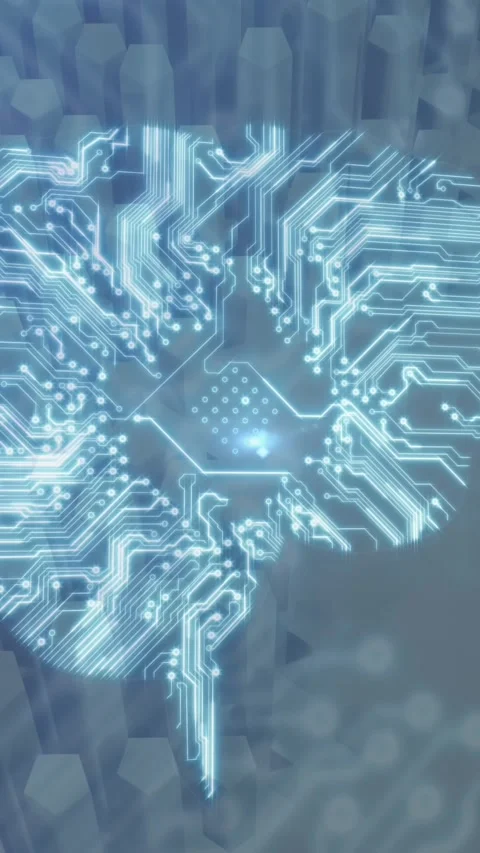 Microprocessor connections forming a brain against shapes moving Vídeo Stock 323783078