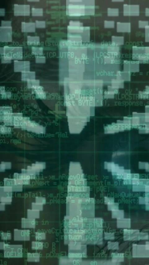 Microprocessor connections forming a security padlock icon against data Stockbeeldmateriaal 342033729