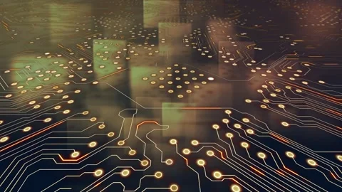 Microprocessor connections over abstract square shapes against brown background Stock Footage 316463134