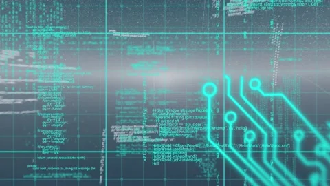 Microprocessor connections over data processing over grid network against grey Video stock 157683193