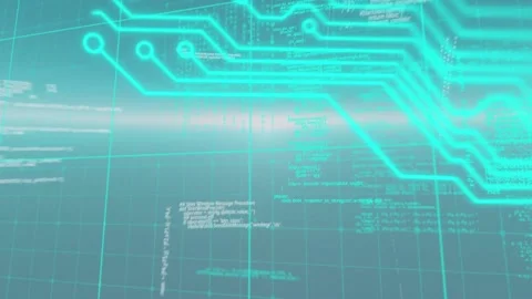 Microprocessor connections over data processing over grid network against grey Vídeo Stock 157683243