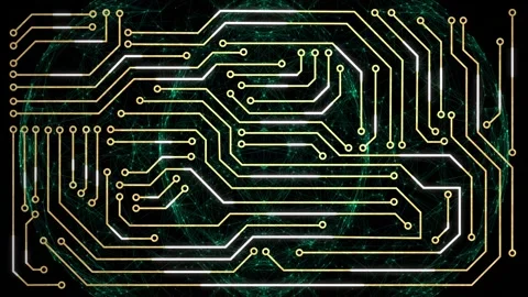 Microprocessor connections over globe of network of connections against black Video stock 220355865
