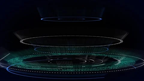 Microprocessor connections over multiple neon round scanners on black background Video stock 162933073