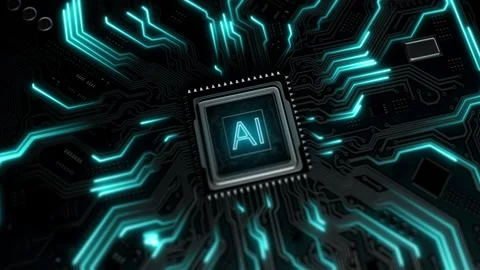 Microprocessor connects to the chip, pulses through the Circuit Board CPU Video stock 284105382