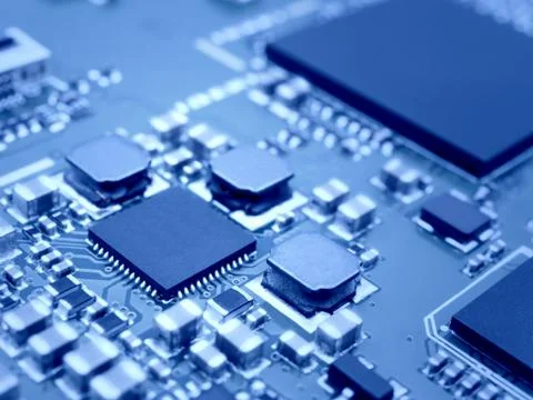 Microprocessor on electronic circuit board Foto stock