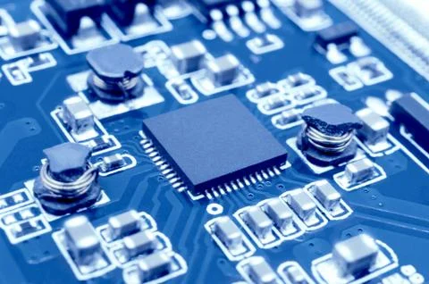 Microprocessor on electronic circuit board Stock Photos