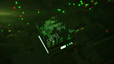 Microprocessor is encoding digital code seamless loop 3D render animation Vídeo Stock 135551982
