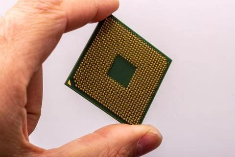 Microprocessor in hand. 스톡 사진