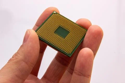 Microprocessor in hand. 스톡 사진