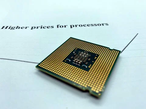 A microprocessor with higher prices written up closeup isolated on white 写真素材