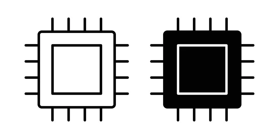 Microprocessor icon. Outline, flat icons Stock-Illustration